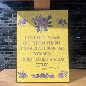 Vintage Cross Stitch Embroidery Look Hanging Wall Art Plaque Funny Office